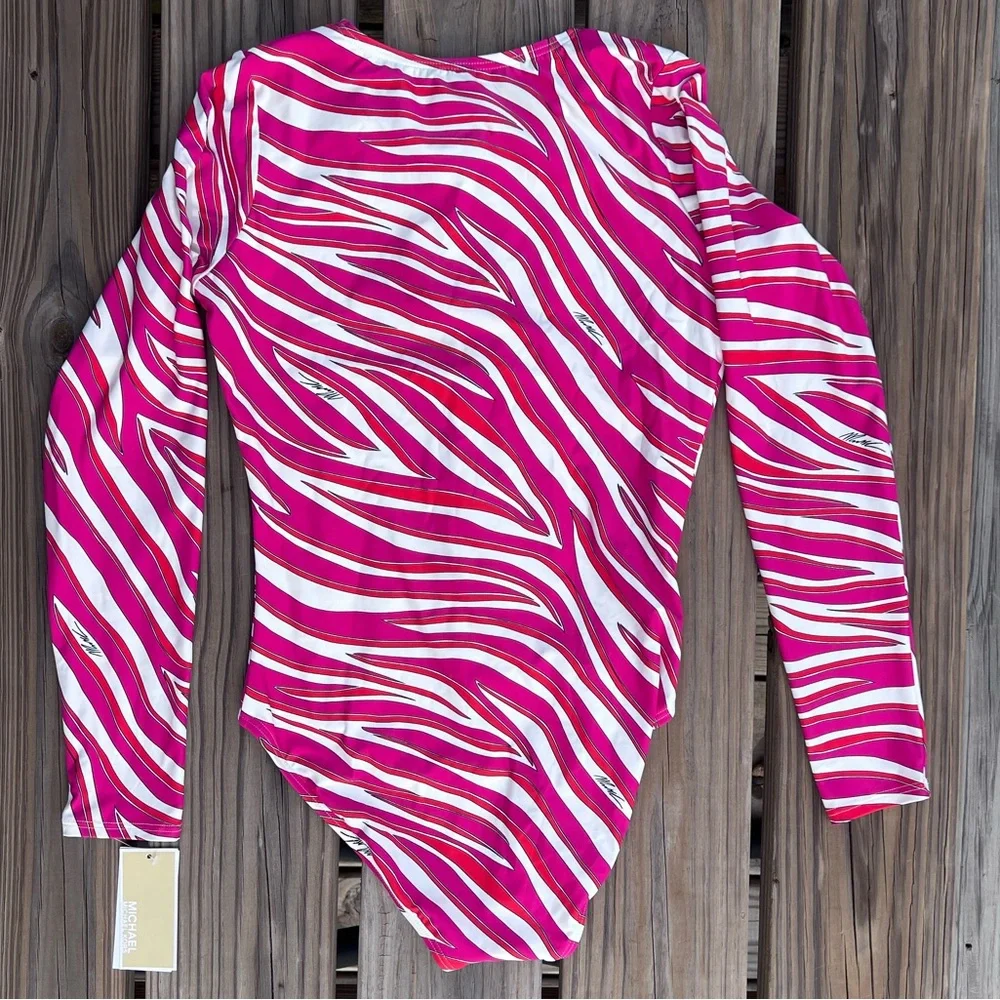 - Michael Kors Sz 8 Electric Pink Zebra Long Sleeve Surf Swimsuit! NEW!